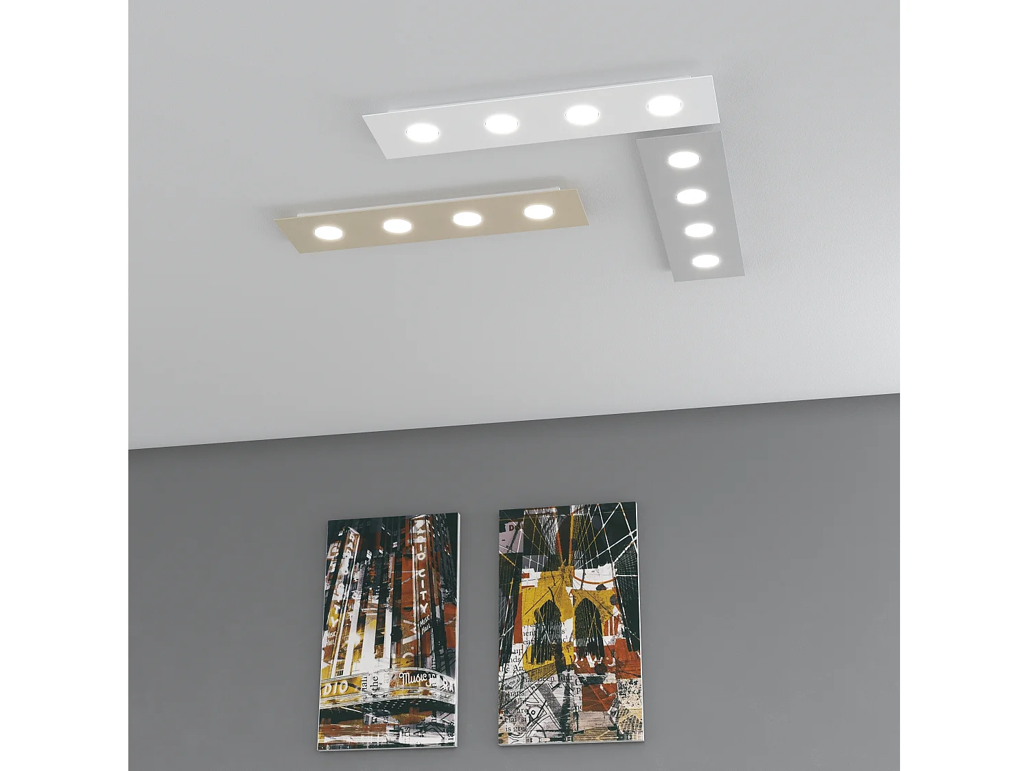 Toplight Area rektangulær loftlampe med 4 lys og GX53-fatning, grå struktur, moderne design 80x20x3cm