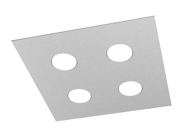 Plafonnier carré Toplight Area 4 lumières avec culot GX53, structure grise, design moderne 40x40x3cm