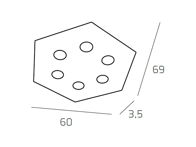 Plafonnier Hexagonal Toplight Hexagon 6 lumières max 9W avec douille GX53, structure grise, design moderne 60x69x3cm