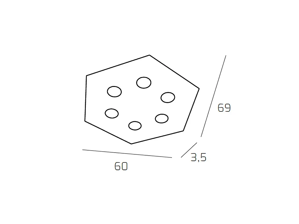 Toplight Hexagonal ceiling light, 6 lights max 9W with GX53 socket, grey structure, modern design 60x69x3cm