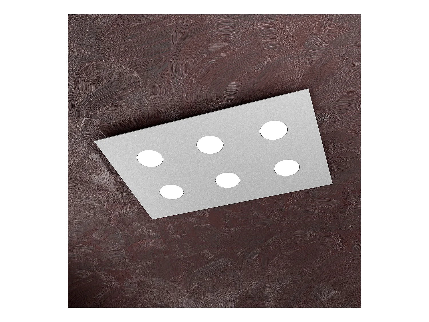 Plafonnier rectangulaire Toplight Area 6 lumières avec culot GX53, structure grise, design moderne 60x40x3cm