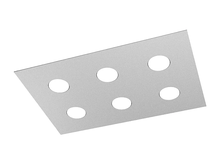 Plafonnier rectangulaire Toplight Area 6 lumières avec culot GX53, structure grise, design moderne 60x40x3cm
