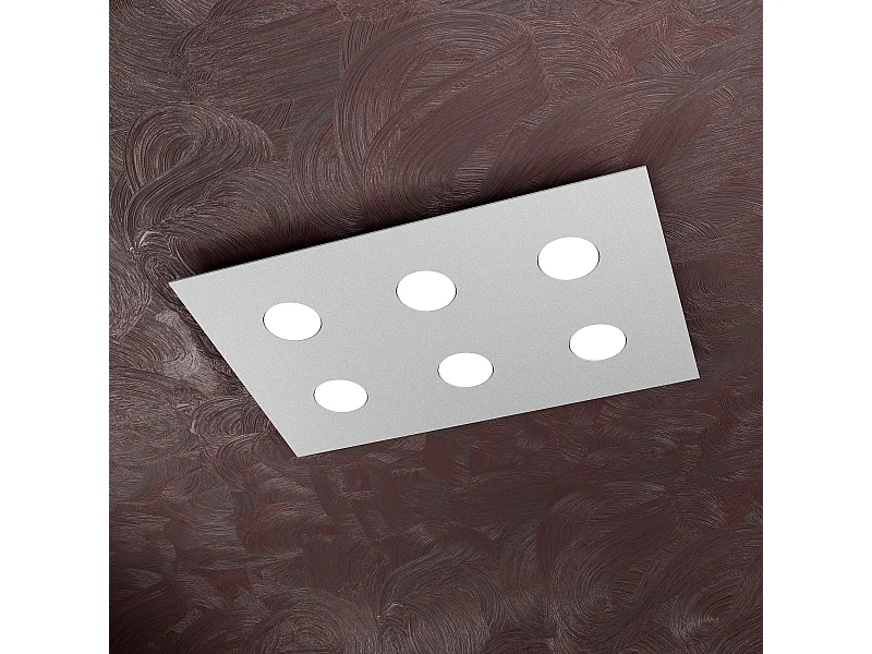Toplight Area rechteckige Deckenleuchte mit 6 Lichtern und GX53-Fassung, graue Struktur, modernes Design 60x40x3cm