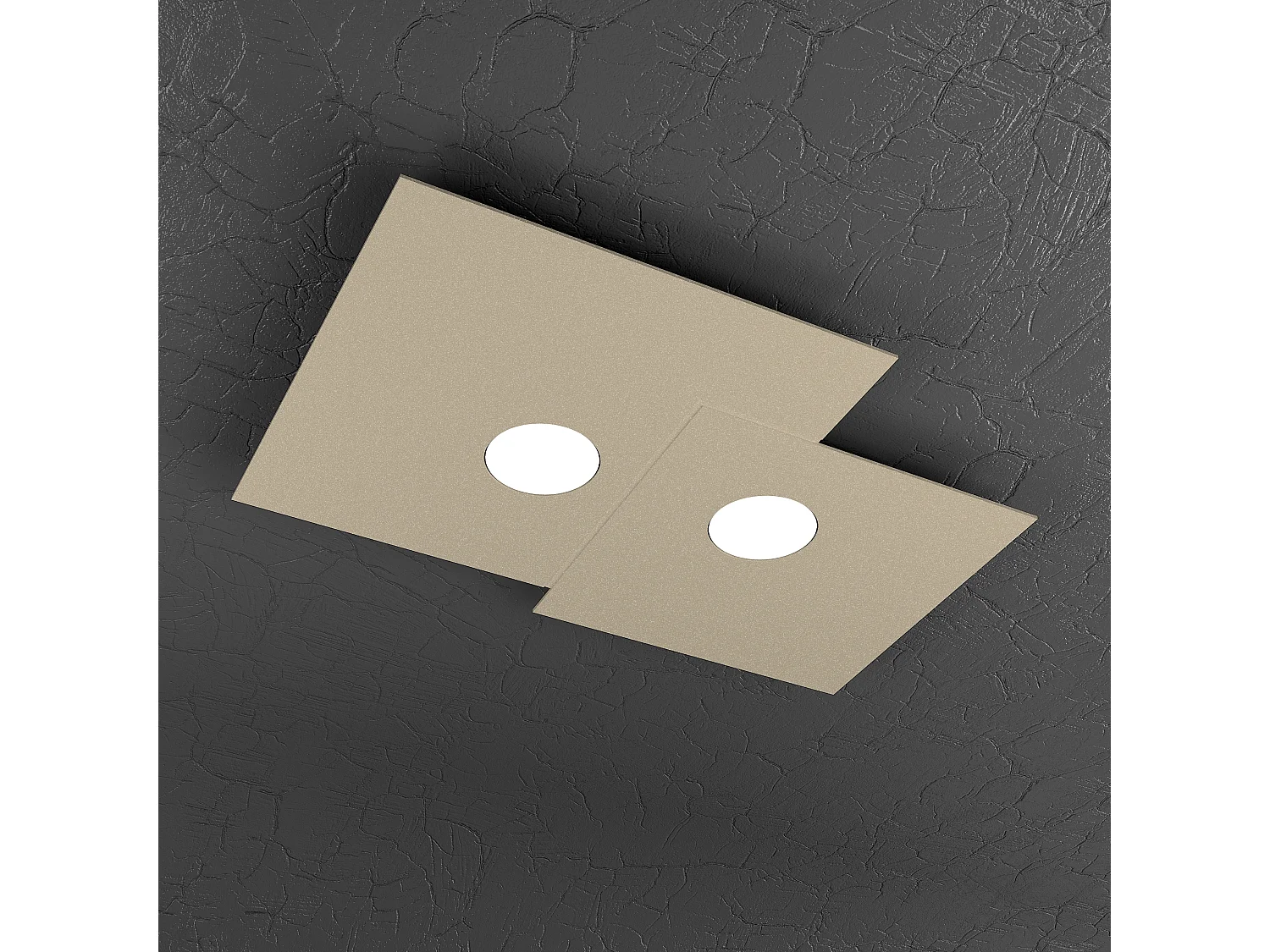 Toplight 2-light square ceiling light Plate with GX53 fitting, sand-coloured structure, modern design 50x35x3cm