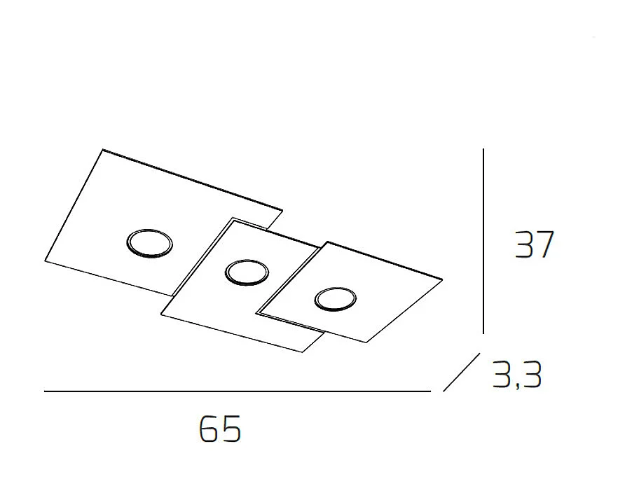 Plafonnier rectangulaire Toplight 3 lumières Plate avec culot GX53, structure anthracite, design moderne 65x37x3cm