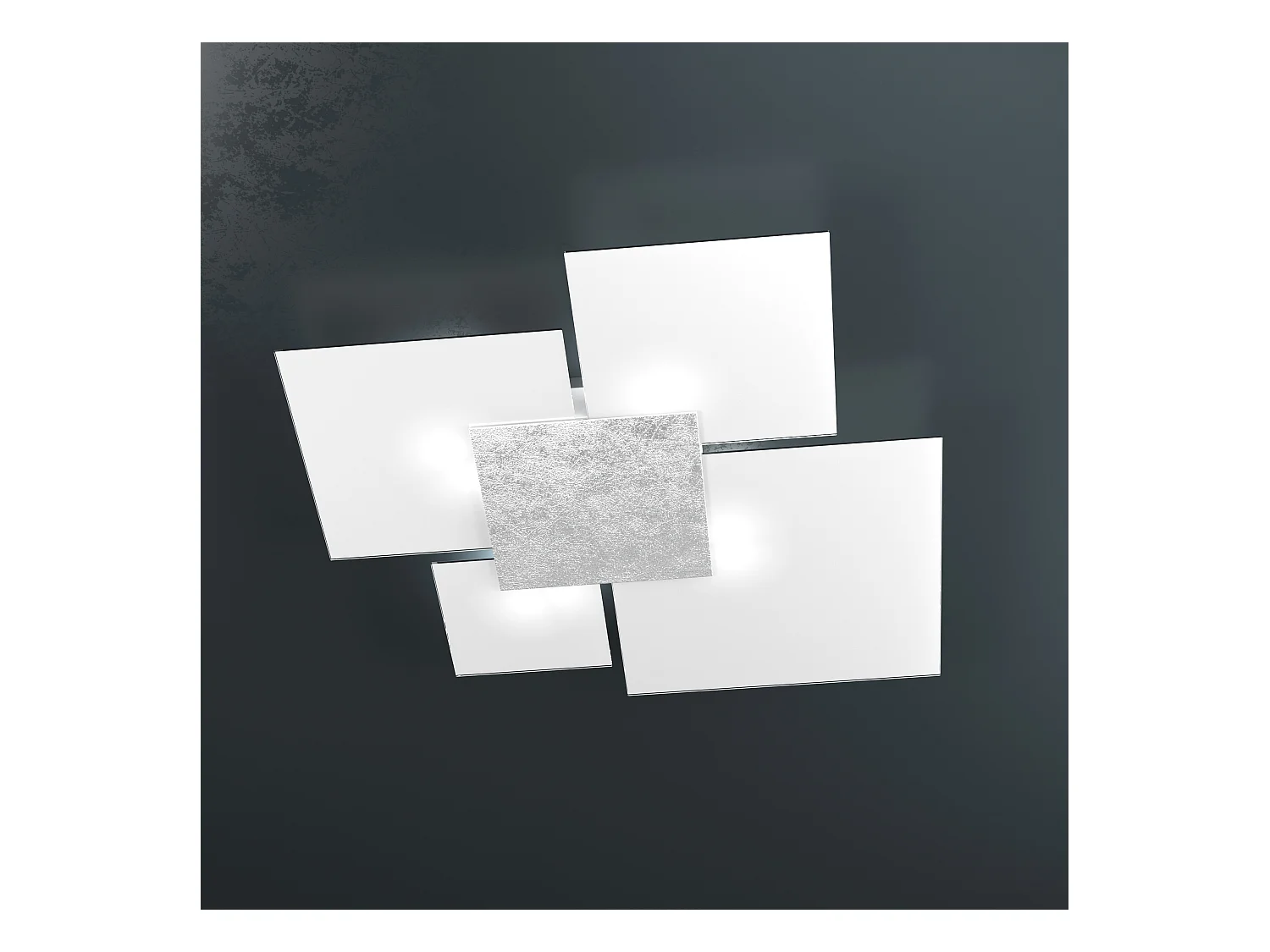 Toplight Rechteckige Deckenleuchte Upgrade 4 Lichter mit GX53 Fassung, silberne und weiße Farbstruktur, modernes Design 91x86x15cm