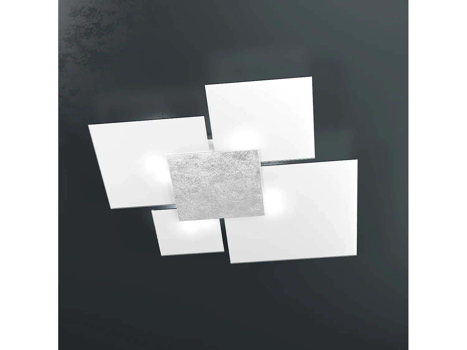 Plafonnier rectangulaire Toplight Upgrade 4 lumières avec culot GX53, structure couleur argent et blanc, design moderne 91x86x15cm