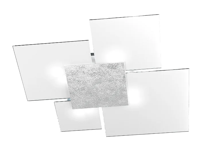 Plafonnier rectangulaire Toplight Upgrade 4 lumières avec culot GX53, structure couleur argent et blanc, design moderne 91x86x15cm