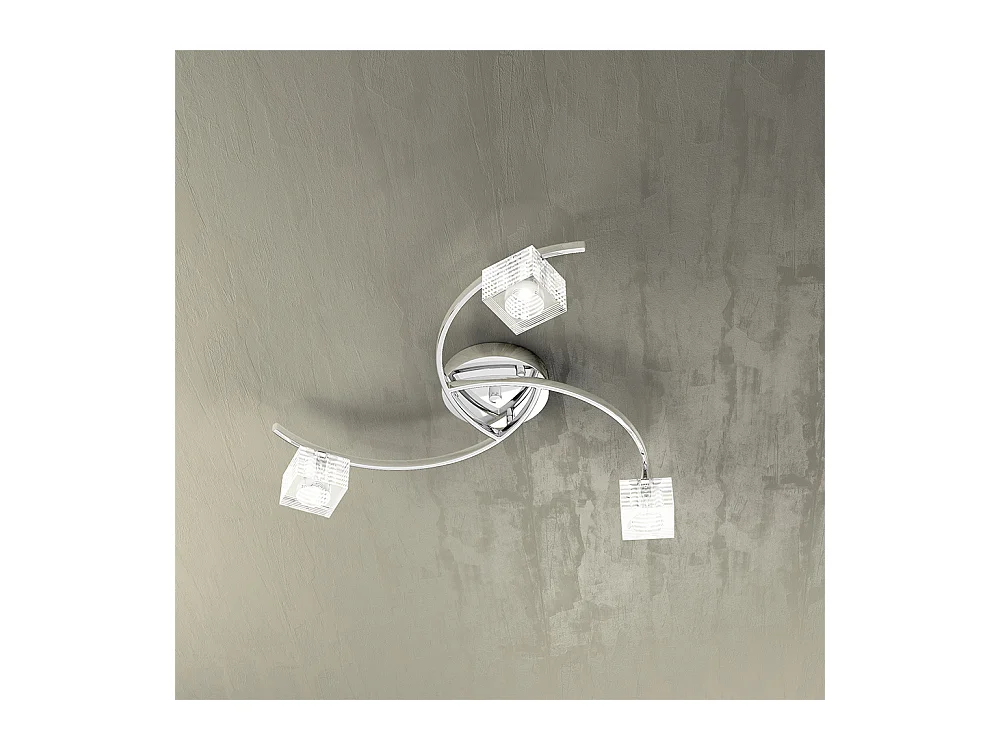 Plafonnier Toplight Metropolitan 3 lumières avec douille G9, structure chromée et verre travaillé, design moderne 50x50x12cm