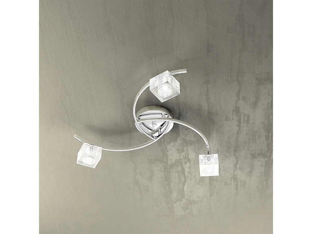 Plafoniera Contemporanea Metropolitan Metallo Cromo Vetro Trasparente 3 Luci G9