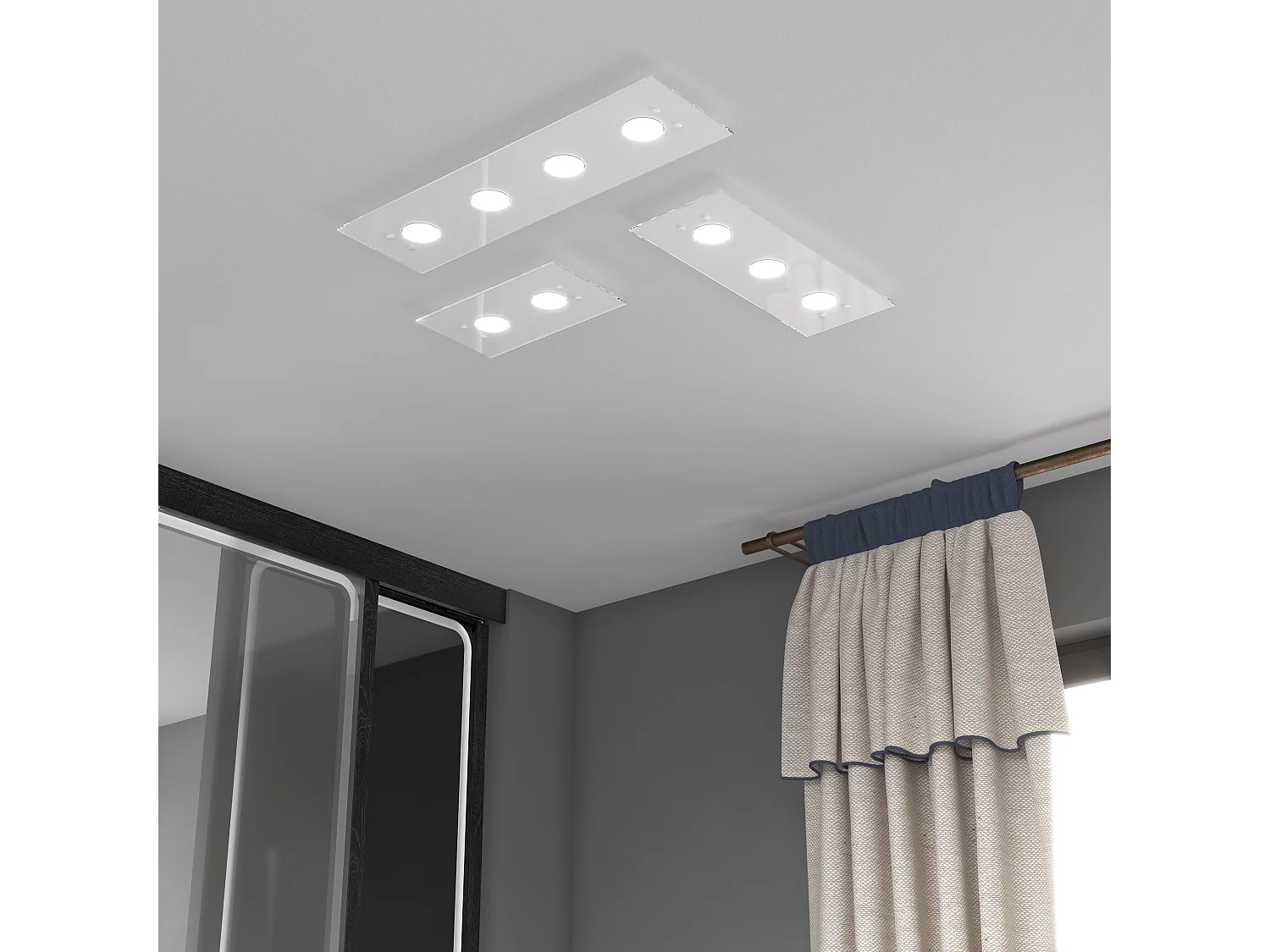 Plafonnier rectangulaire Toplight Path 4 lumières avec culot GX53, structure blanche, design moderne 80x20x3cm