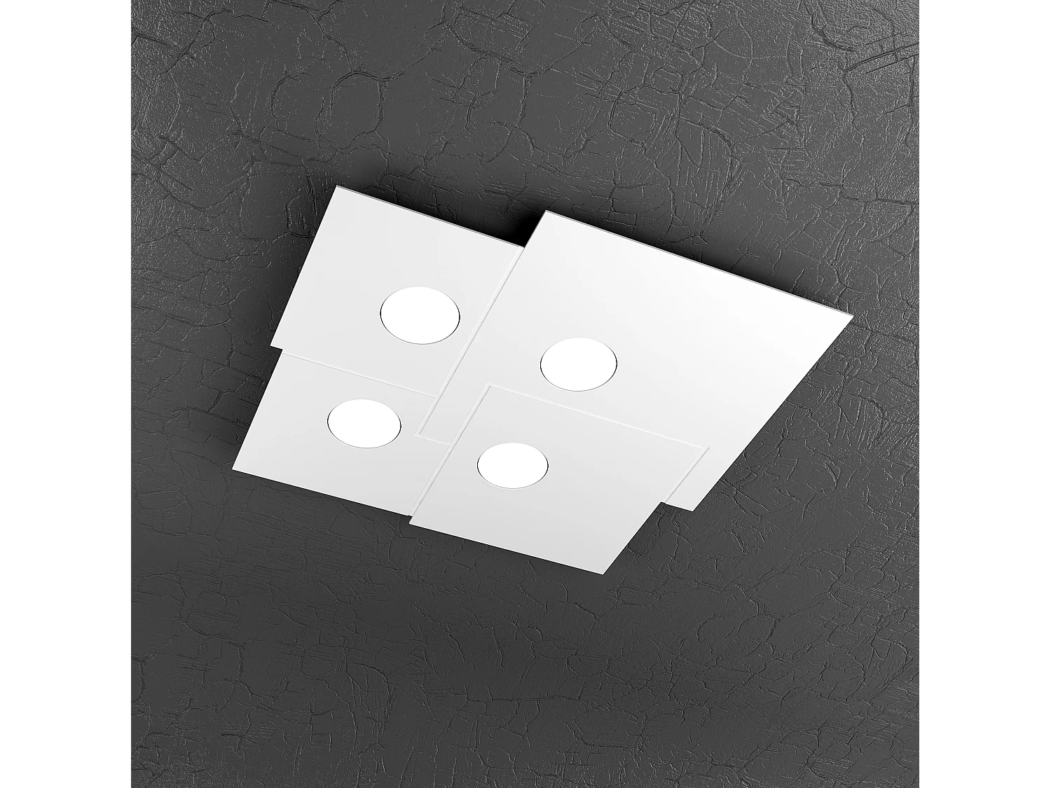 Lampa sufitowa kwadratowa Toplight 4-punktowa Plate z gniazdem GX53, biała struktura, nowoczesny design 50x46x3cm