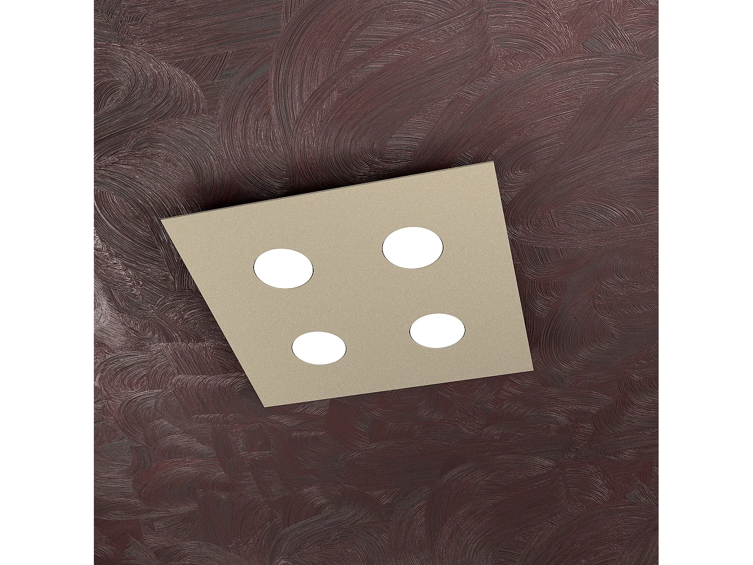 Plafonnier carré Toplight Area 4 lumières avec culot GX53, structure couleur sable, design moderne 40x40x3cm
