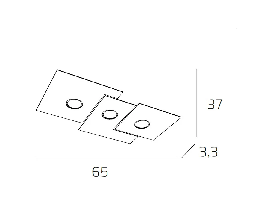 Plafonnier rectangulaire Toplight 3 lumières Plate avec culot GX53, structure grise, design moderne 65x37x3cm