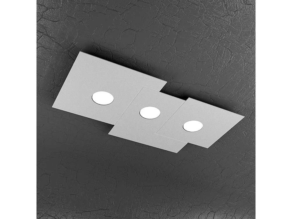 Plafonnier rectangulaire Toplight 3 lumières Plate avec culot GX53, structure grise, design moderne 65x37x3cm