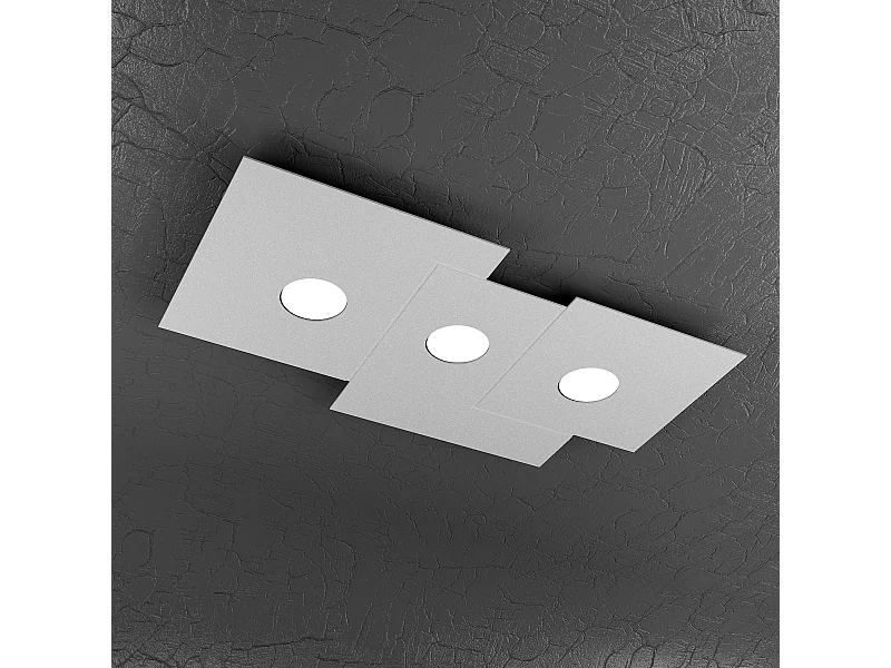 Plafonnier rectangulaire Toplight 3 lumières Plate avec culot GX53, structure grise, design moderne 65x37x3cm