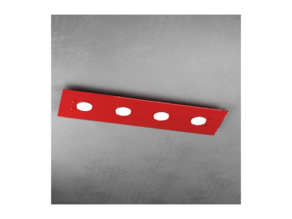 Plafonnier rectangulaire Toplight Path 4 lumières avec culot GX53, structure rouge, design moderne 80x20x3cm