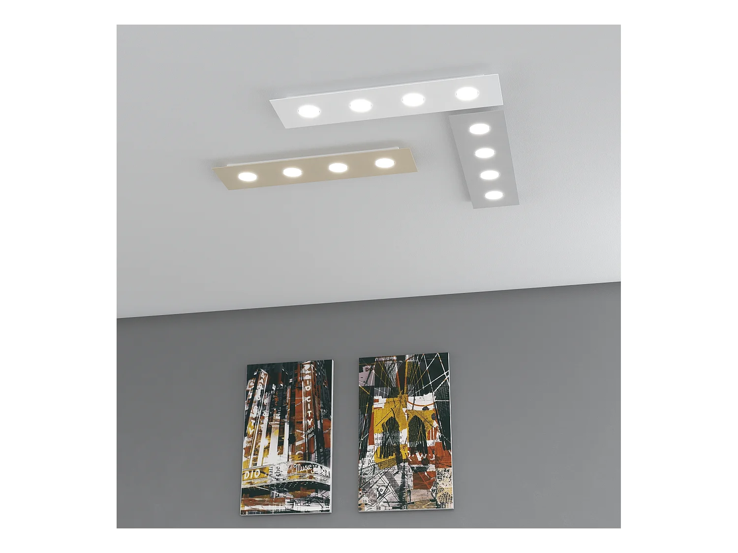 Plafonnier rectangulaire Toplight Area 4 lumières avec culot GX53, structure couleur sable, design moderne 80x20x3cm