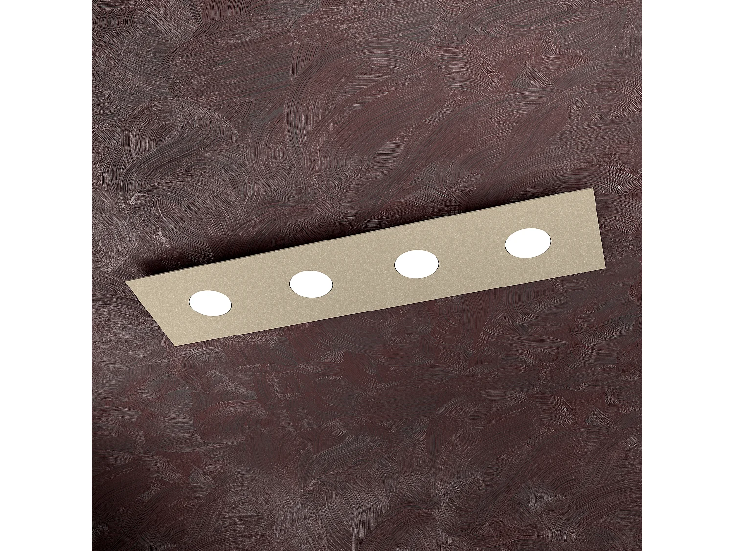 Plafonnier rectangulaire Toplight Area 4 lumières avec culot GX53, structure couleur sable, design moderne 80x20x3cm