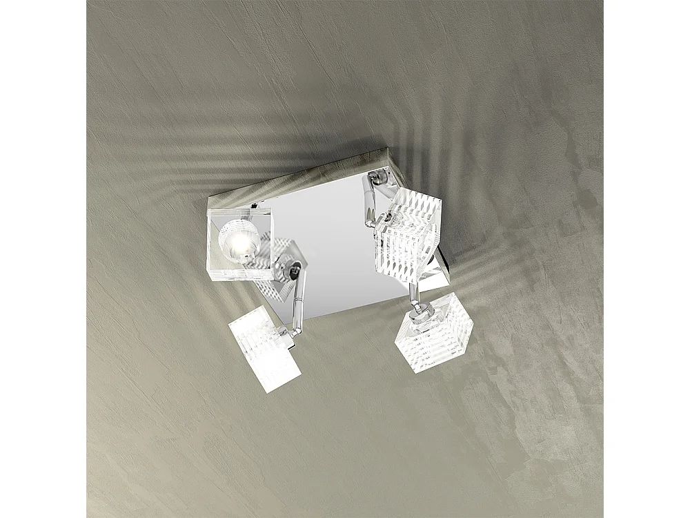 Plafonnier Toplight Metropolitan 4 lumières avec douille G9, structure chromée et verre travaillé, design moderne 25x25x15cm