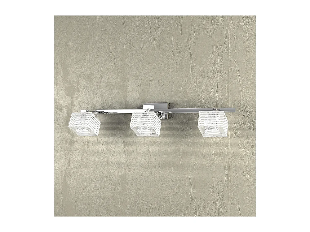 Luminária de parede Toplight Metropolitan 3 luzes com soquete G9, estrutura cromada e vidro trabalhado, design moderno 55x10x12cm