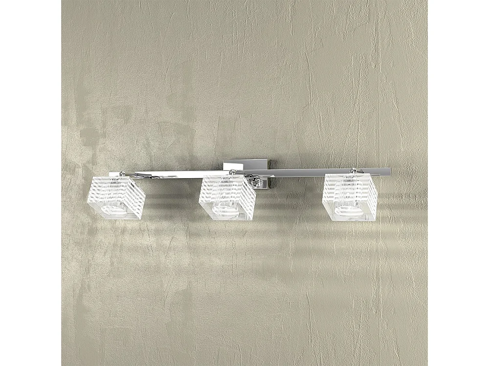 Toplight Metropolitan 3-flammige Wandleuchte mit G9-Fassung, Chromstruktur und bearbeitetem Glas, modernes Design 55x10x12cm