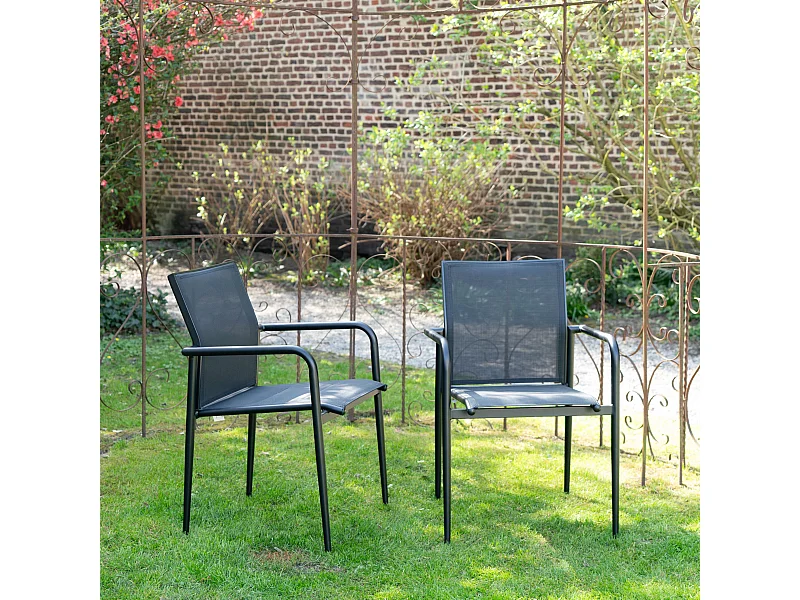 Fauteuil de jardin X2 en textilène avec assise rembourrée Noir MODULO