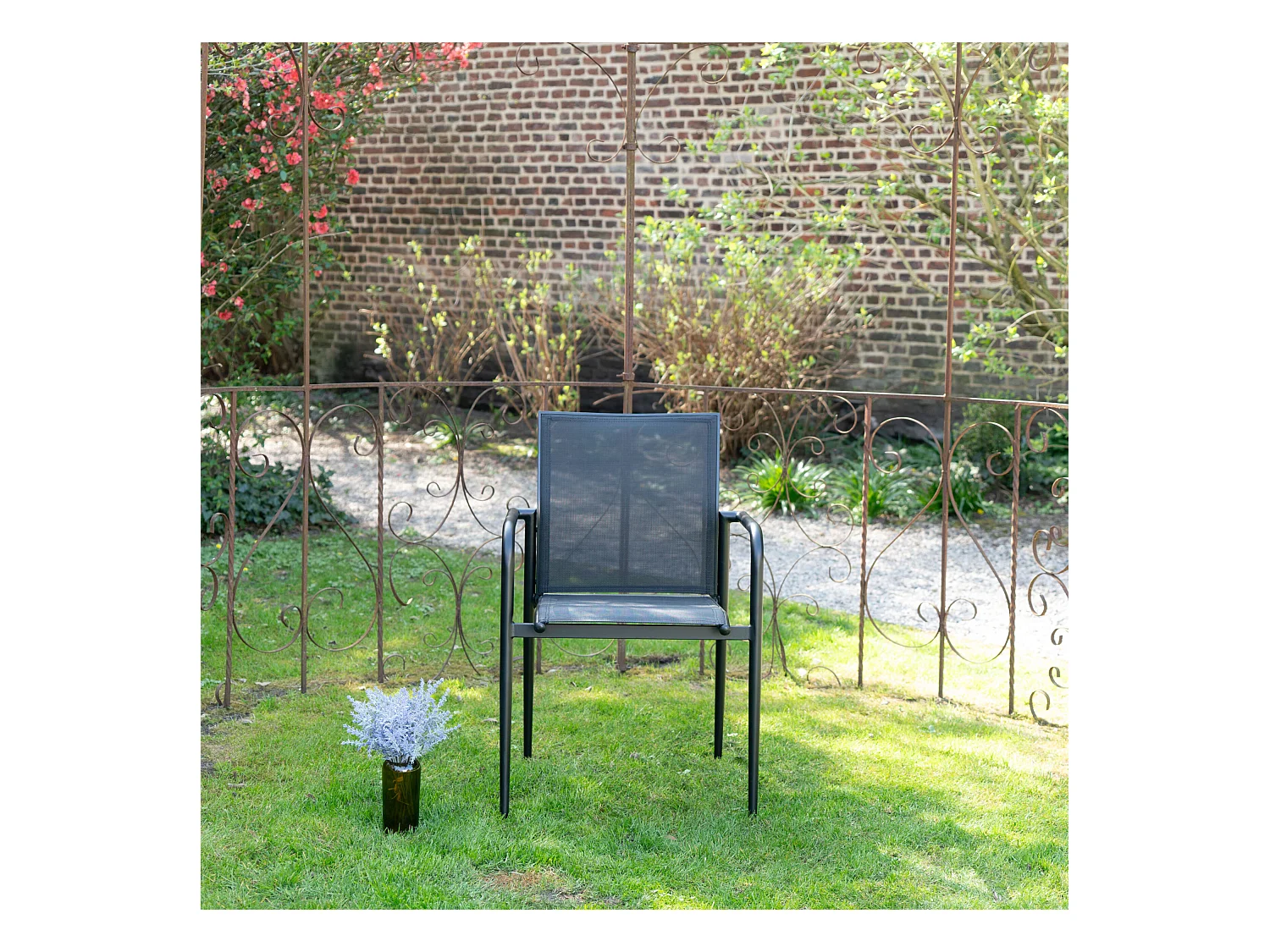 Fauteuil de jardin en textilène avec assise rembourrée Noir MODULO