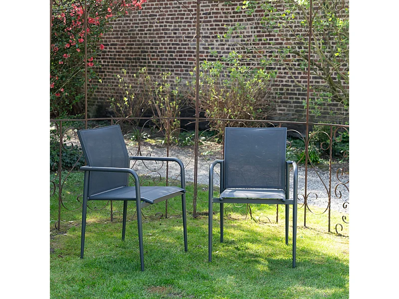 Fauteuil de jardin X2 en textilène avec assise rembourrée Gris MODULO