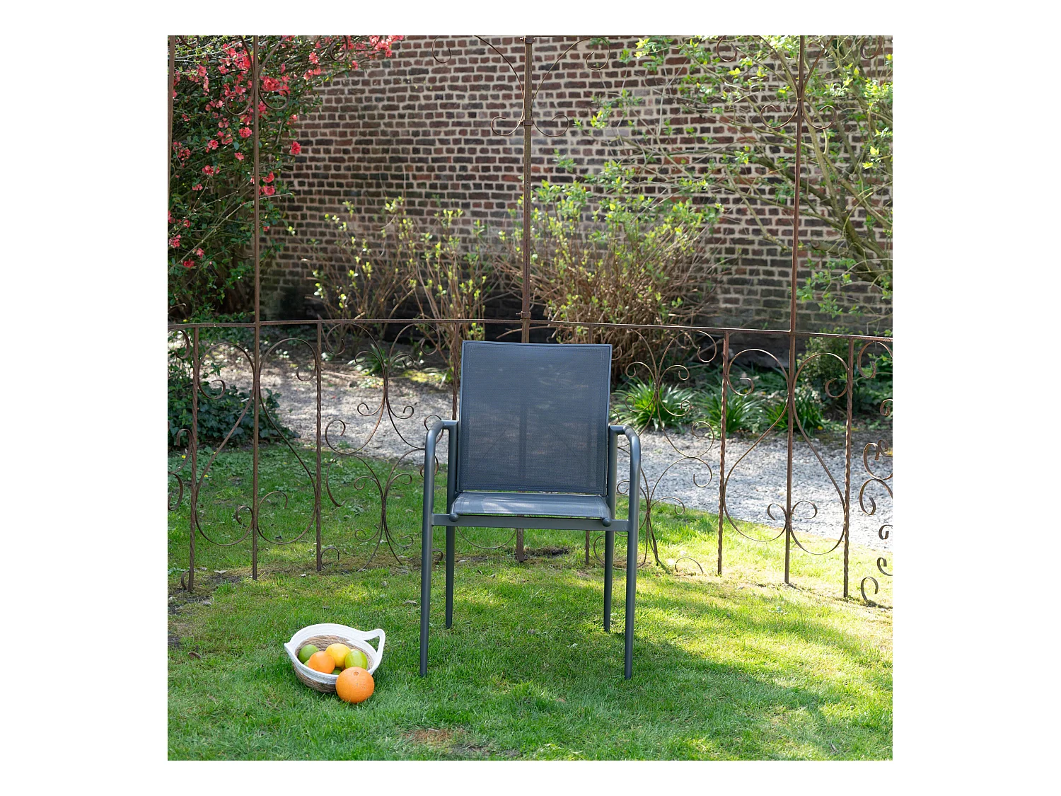 Fauteuil de jardin en textilène avec assise rembourrée Gris MODULO