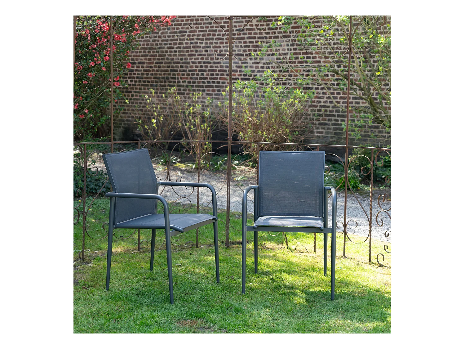 Fauteuil de jardin X2 en textilène avec assise rembourrée Gris MODULO