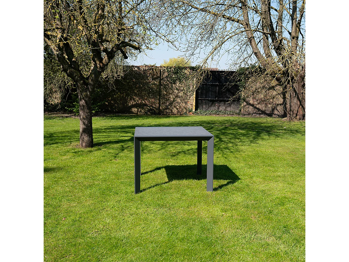 Table de jardin aluminium et verre effet pierre 6/10P extensible MODULO