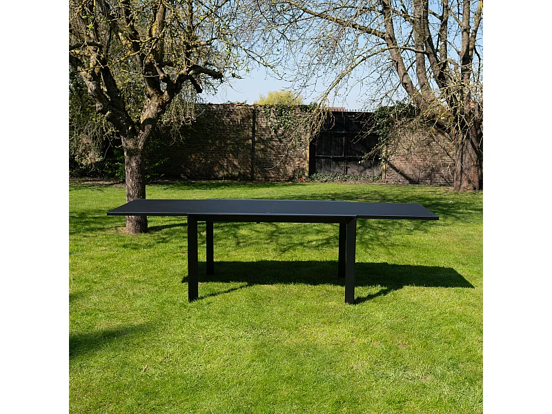 Table de jardin 6/10p en aluminium et plateau en verre poli Noir MODULO