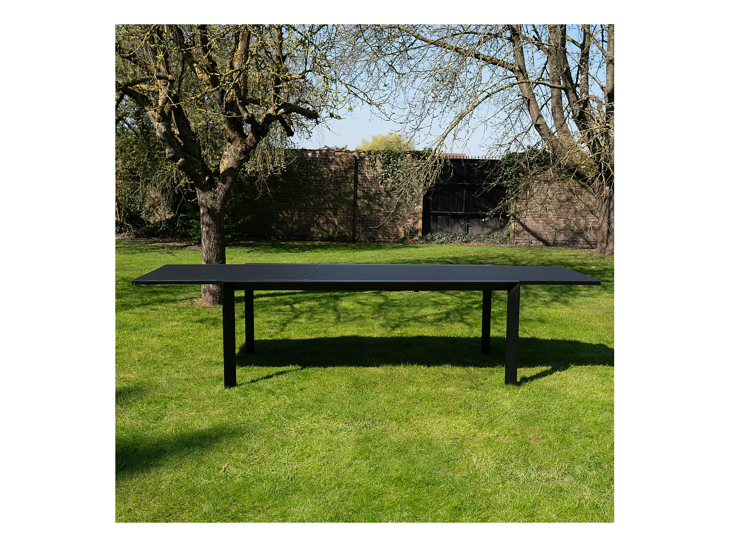 Table de jardin 8/12p en aluminium et plateau en verre poli Noir MODULO