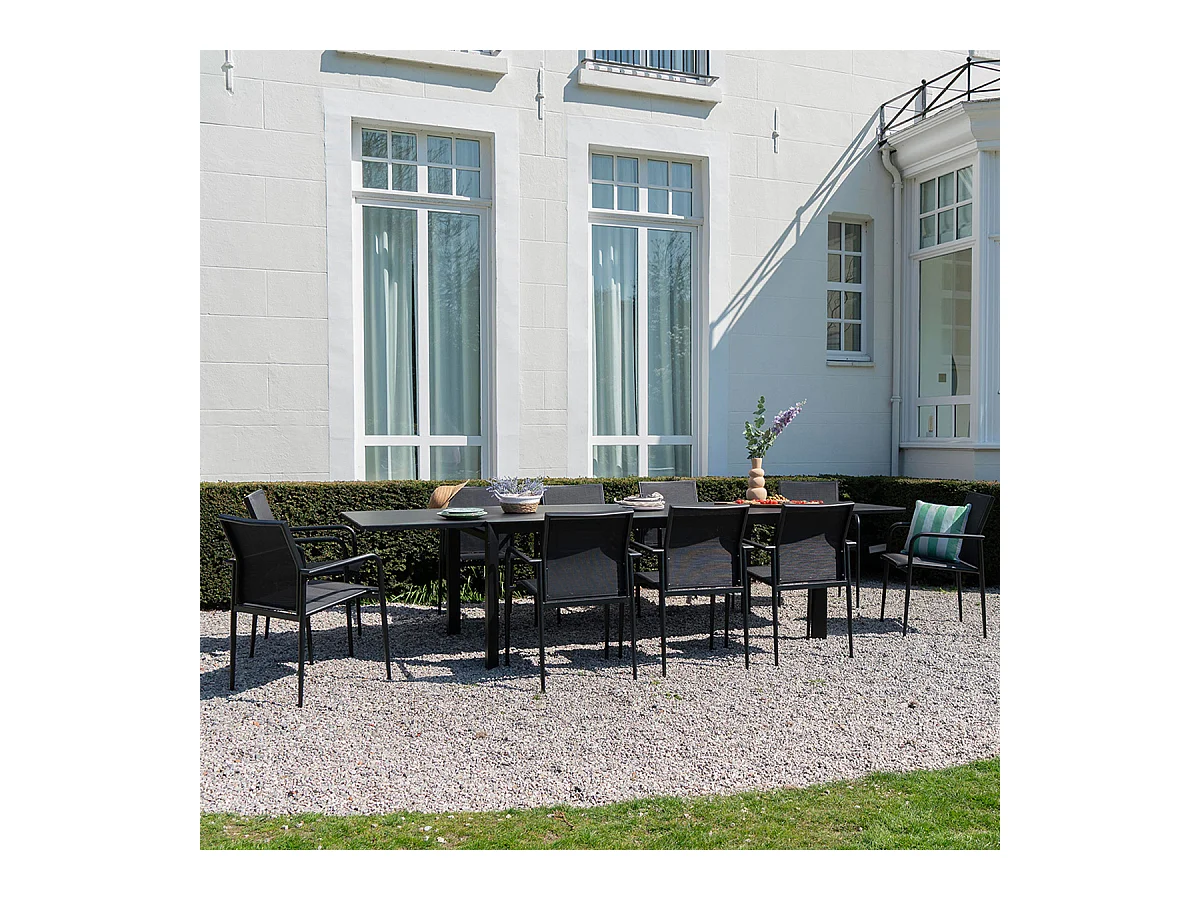Table de jardin 8/12p en aluminium et plateau en verre poli Noir MODULO