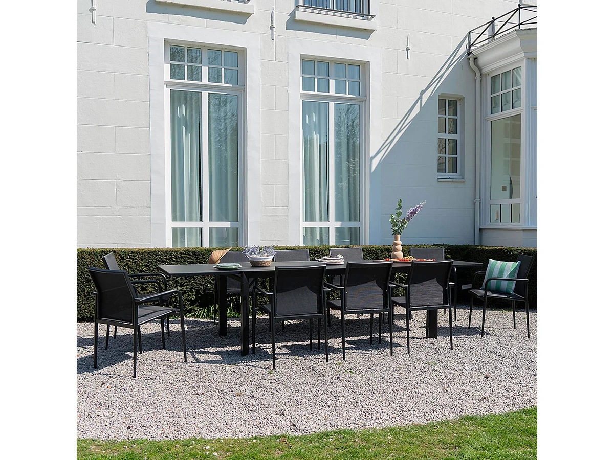 Table de jardin 8/12p en aluminium et plateau en verre poli Noir MODULO