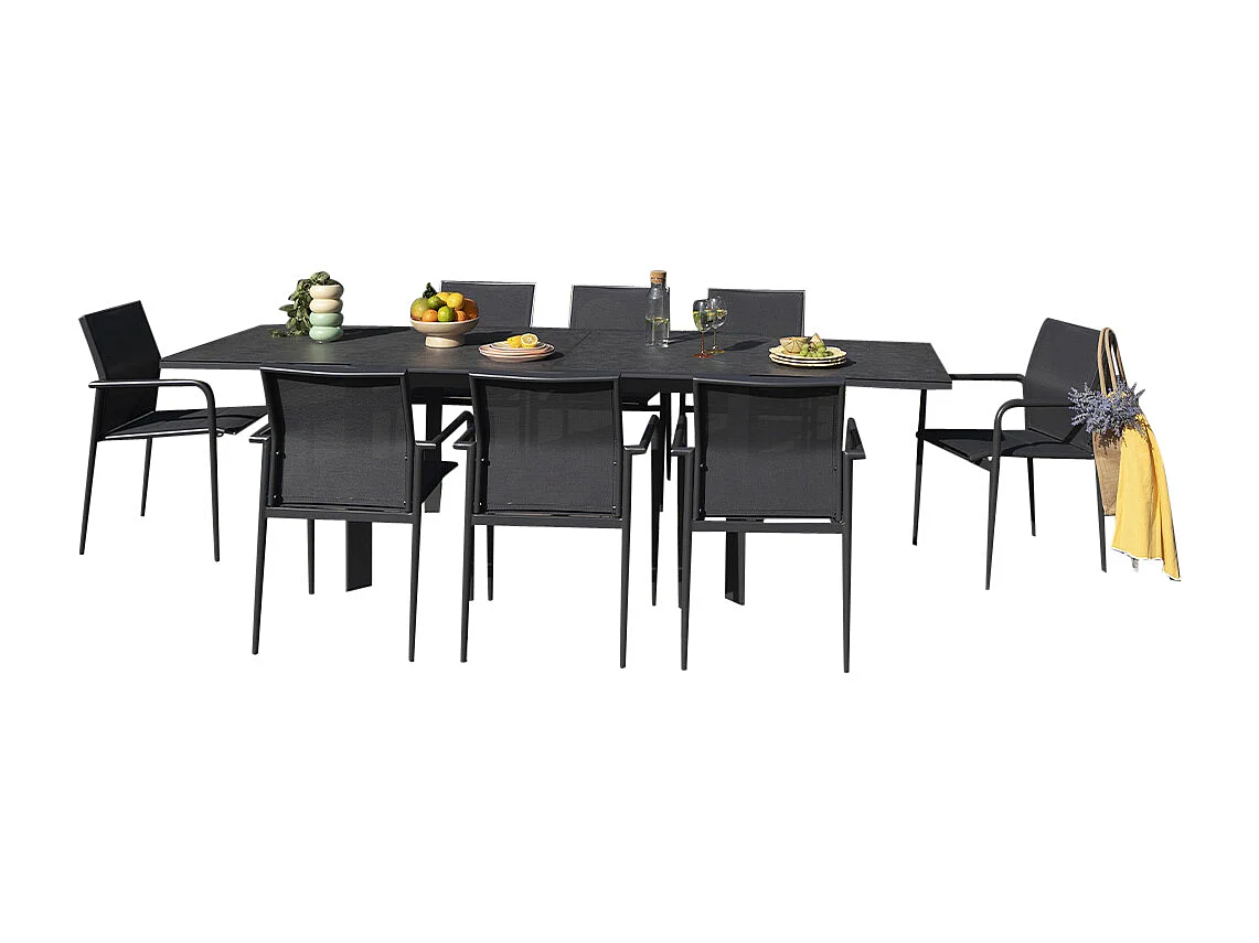 Ensemble 6/10p en aluminium et plateau en verre Gris avec 8 fauteuils MODULO