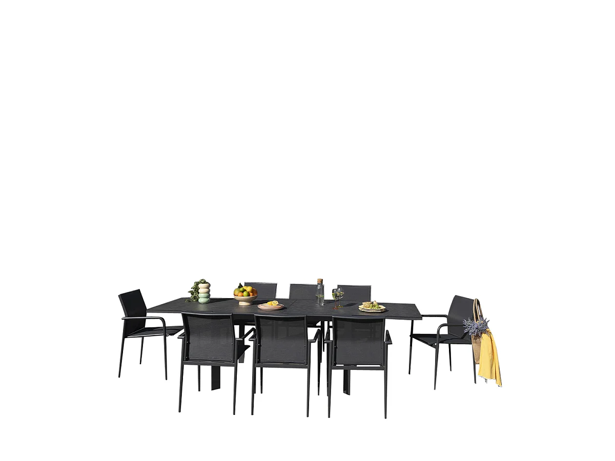 Ensemble de jardin aluminium gris 6/10P MODULO avec 8 fauteuils