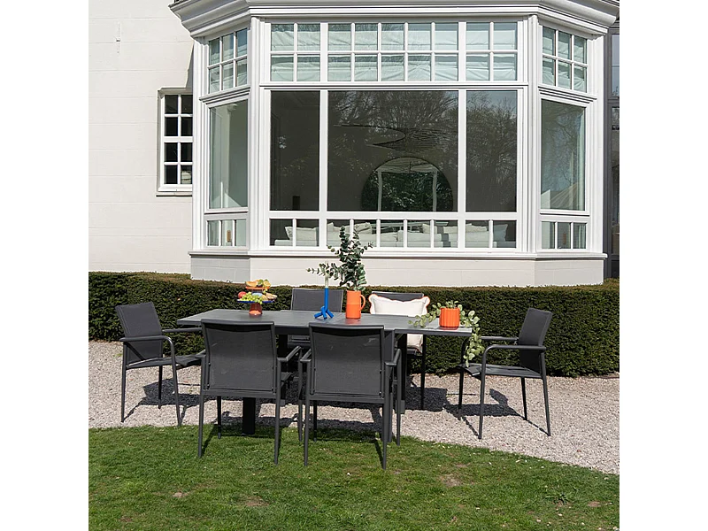 Ensemble 4/8p en full aluminium Gris avec 6 fauteuils MODULO