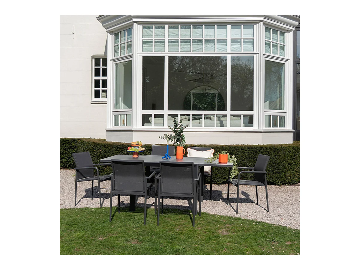 Ensemble 4/8p en full aluminium Gris avec 6 fauteuils MODULO