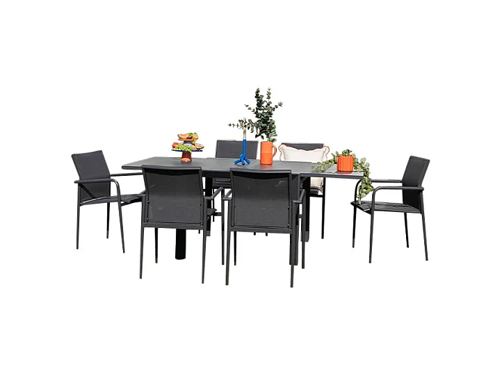 Ensemble 4/8p en full aluminium Gris avec 6 fauteuils MODULO