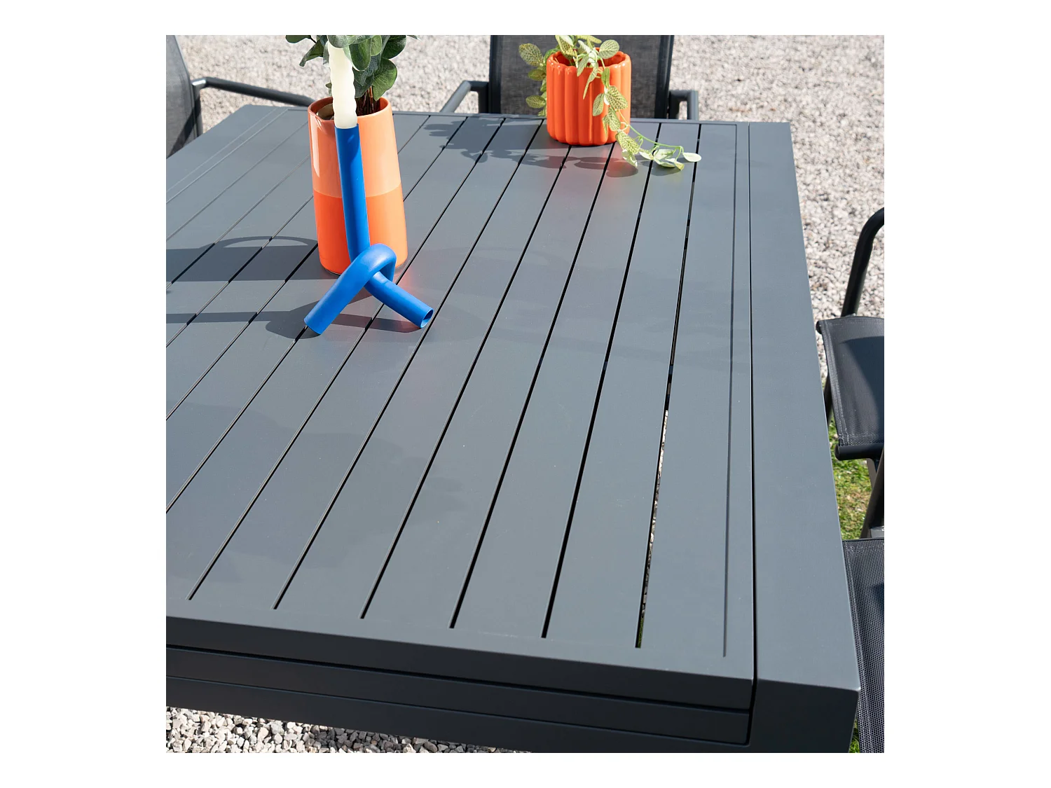 Ensemble 4/8p en full aluminium Gris avec 6 fauteuils MODULO