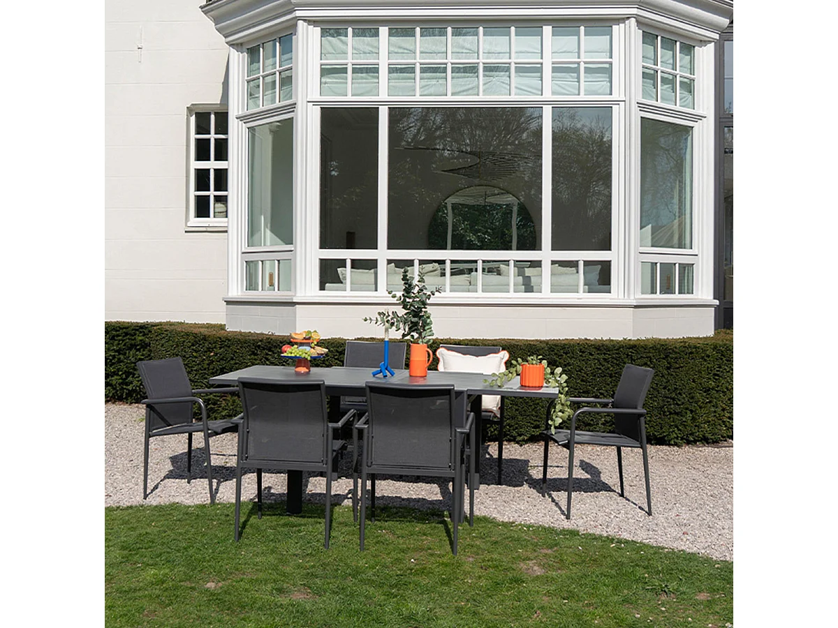 Ensemble 4/8p en full aluminium Gris avec 6 fauteuils MODULO