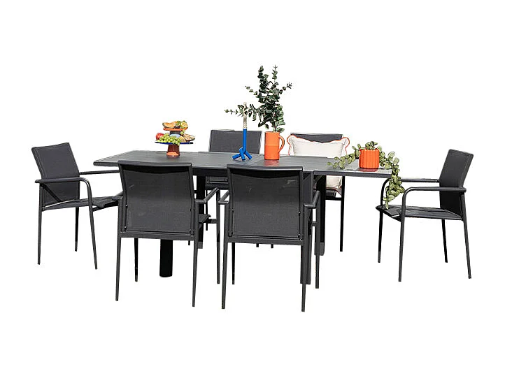 Ensemble 4/8p en full aluminium Gris avec 6 fauteuils MODULO