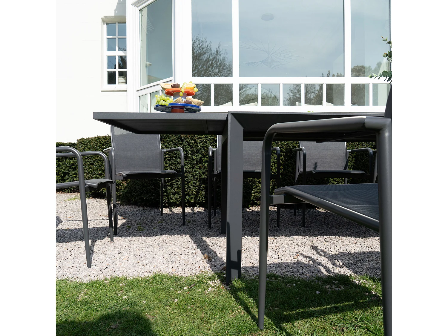 Ensemble 4/8p en full aluminium Gris avec 6 fauteuils MODULO