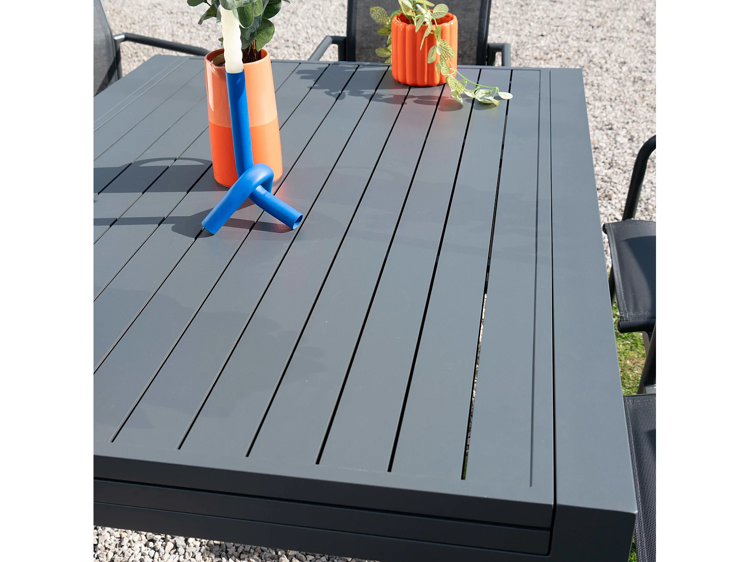 Ensemble 4/8p en full aluminium Gris avec 6 fauteuils MODULO