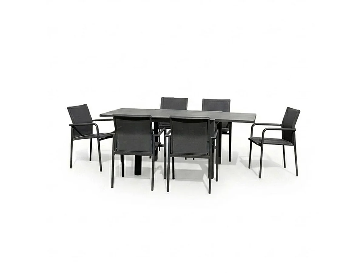 Ensemble 4/8p en full aluminium Gris avec 6 fauteuils MODULO