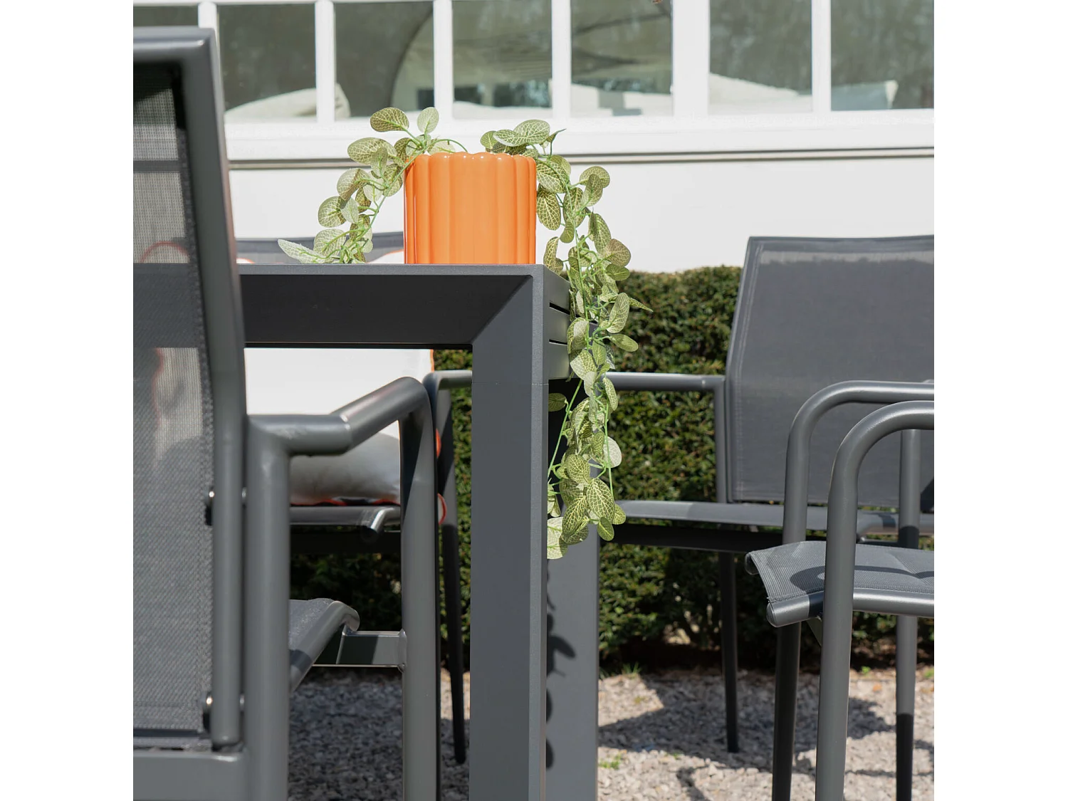 Ensemble 4/8p en full aluminium Gris avec 6 fauteuils MODULO