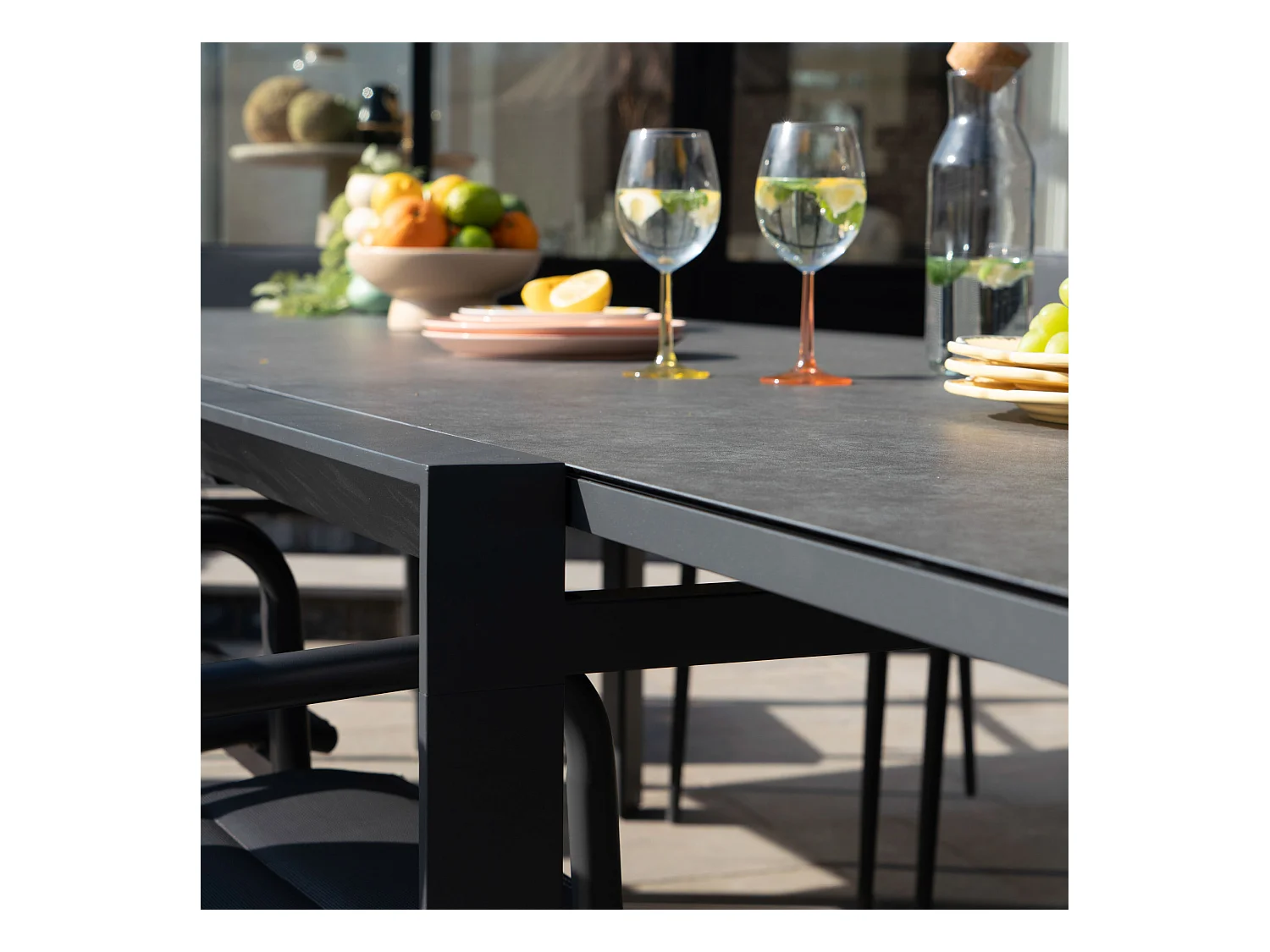 Ensemble 8/12p en aluminium et plateau en verre Gris avec 10 fauteuils MODULO