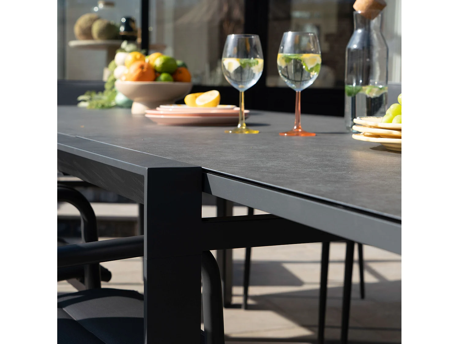 Ensemble 8/12p en aluminium et plateau en verre Gris avec 10 fauteuils MODULO